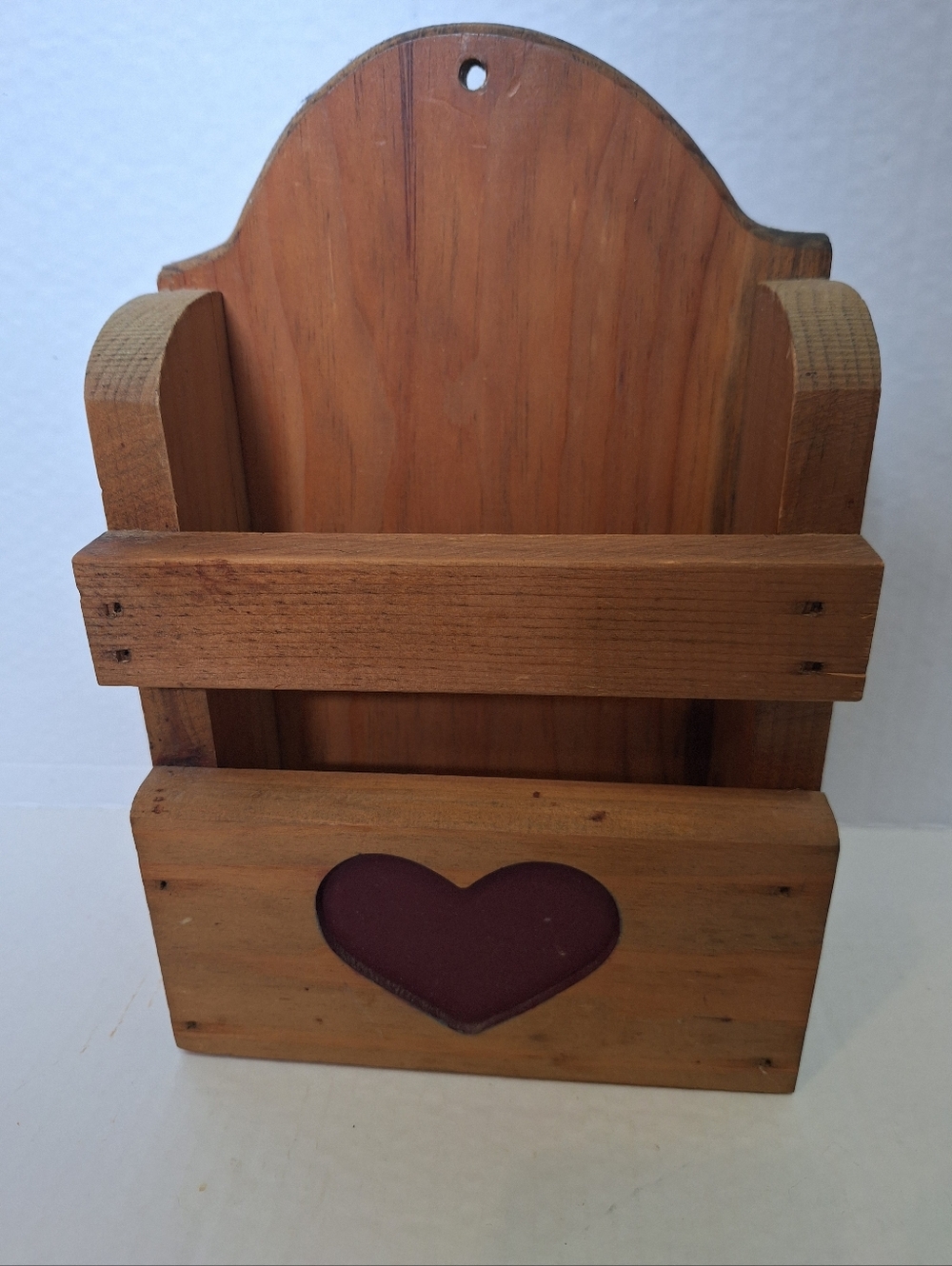 Vintage Rustic Farmhouse Wooden Heart Hanging Mail Holder Wall Pocket